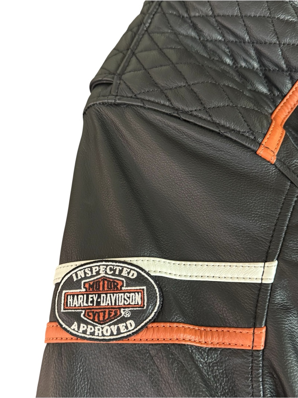 Harley-Davidson Black Leather Jacket with Orange and White Accents - Picture 8 of 16